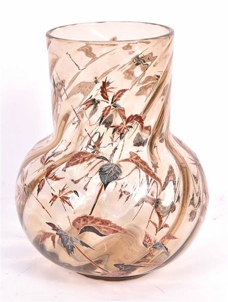 Galle Enameled Floral-Decorated Glass Vase