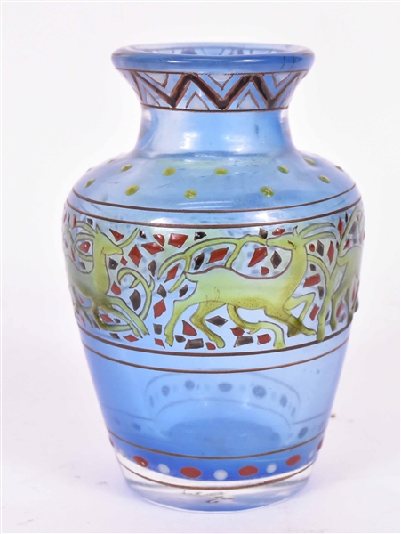 Galle Enameled Blue Glass Vase