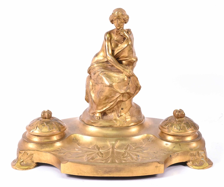 Bronze Figural Double Inkwell, Maurice Bouval