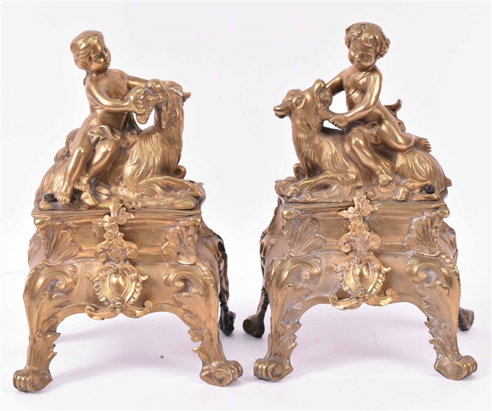 Pair Neoclassical Gilt Metal Figural Chenet