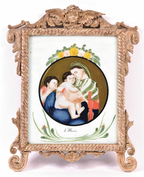 Framed Eglomise Panel of Madonna and Child