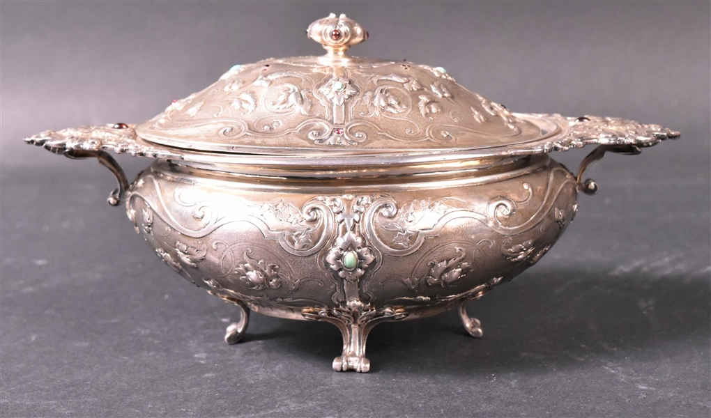Silver and Hardstone-Mounted Covered Sugar Bowl