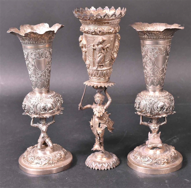 Three Indian Silver Bud Vases