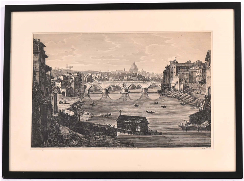 Engraving Veduta dellAntico Ponte, Luigi Rossini