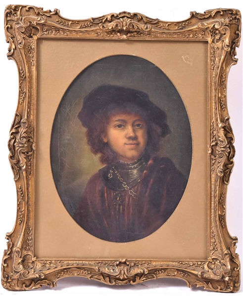 Oil on Canvas, Portrait of Boy in Beret