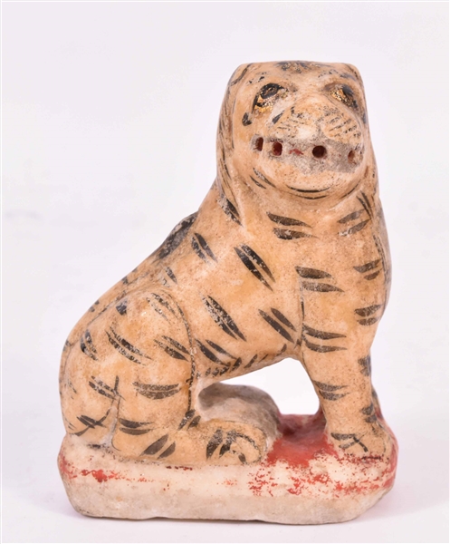 Chinese Painted White Marble Tiger Scroll Weight