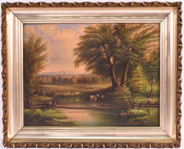 Oil on Canvas Landscape with Cows