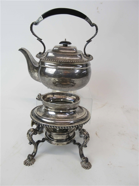 English Silver Kettle on Stand With Burner