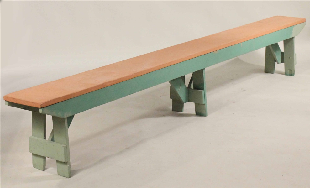 Pink-and-Green Painted Pine Bench