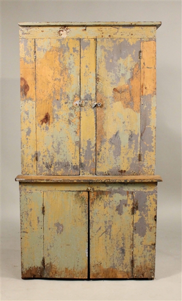 Rustic Painted Pine Step-Back Cupboard