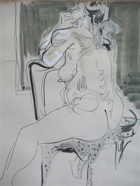 Pen and Ink Drawing of Seated Nude Woman