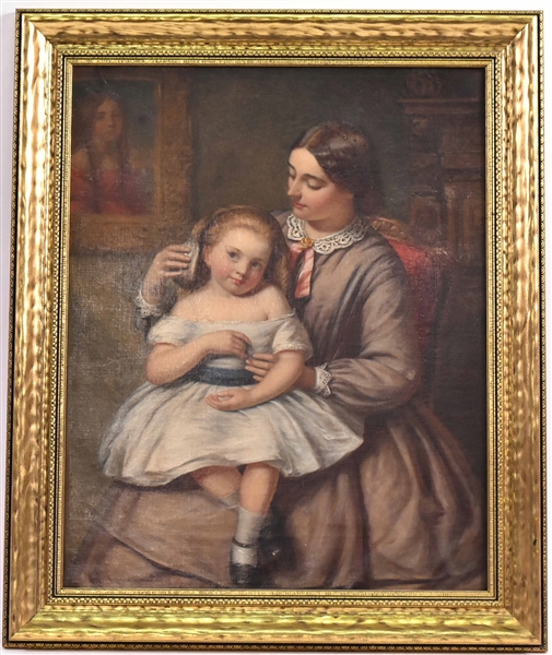 Oil on Canvas Mother & Child Joshua H. Sams Mann