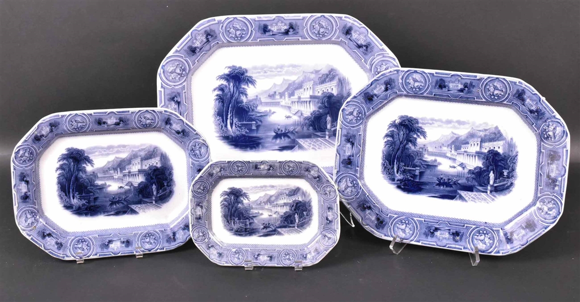 Four Wedgwood Blue & White Transfer Platters 