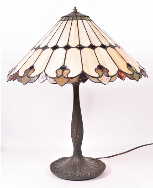 Patinated Bronze & Slag Glass Shade Table Lamp