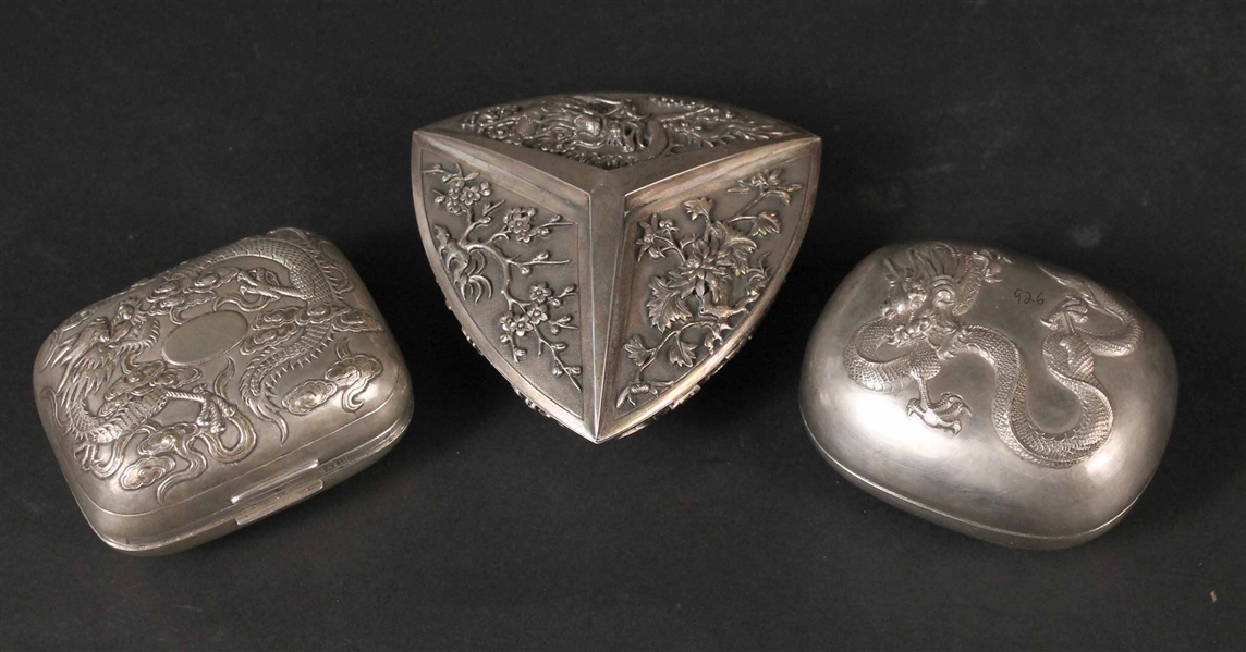 Two Chinese Export Silver Soap Dishes