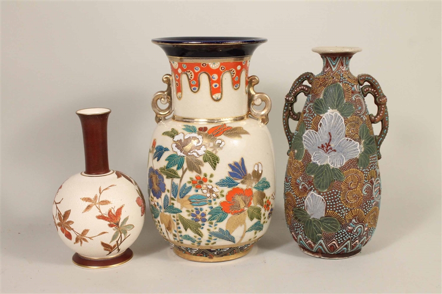 Three Japanese Satsuma Porcelain Vases