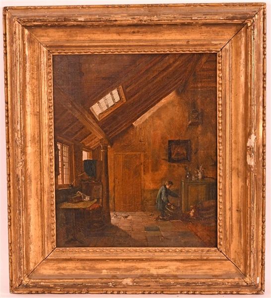 Oil on Canvas,  Continental Interior Scene