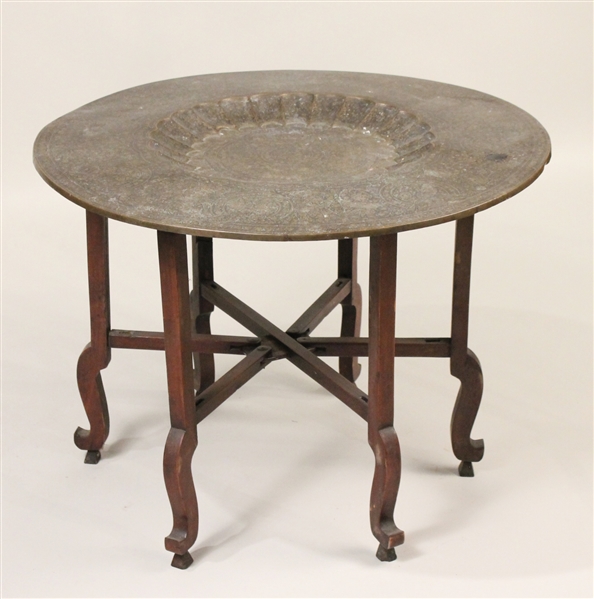 Indian Brass Engraved Round Table on Stand