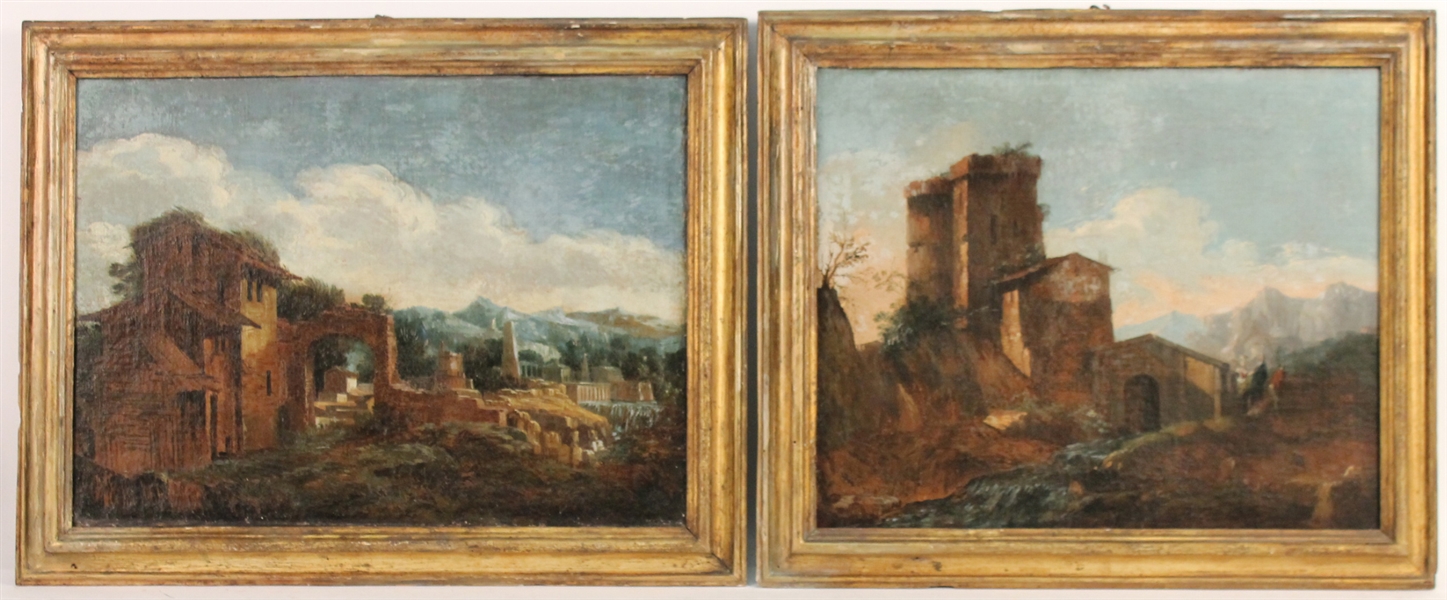 Pair of Oils on Canvas of Italian Ruins