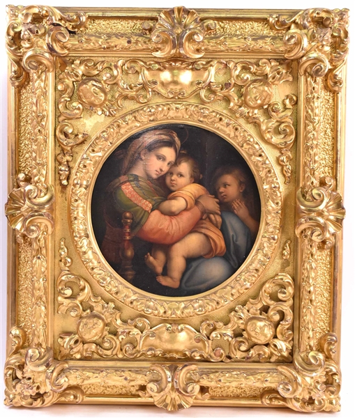 Oil on Board, 19th C. Circular Mother and Child