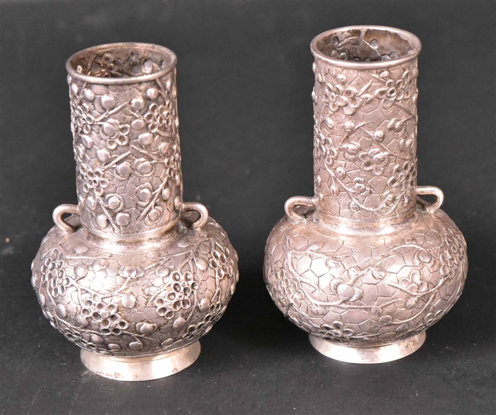 Pair of Chinese Export Silver Small Vases