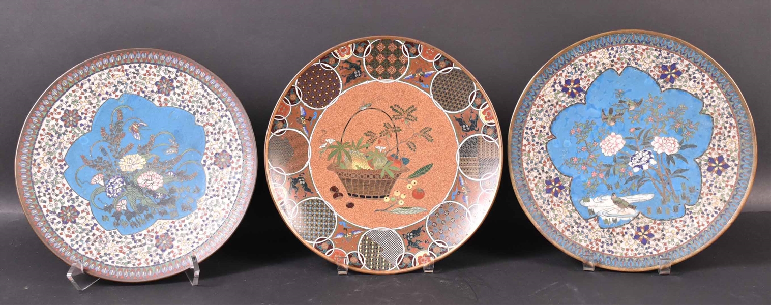 Three Cloisonne Charger Plates 