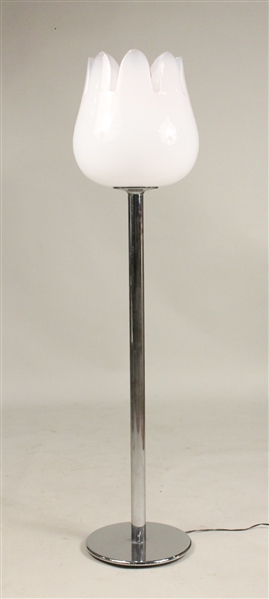 Mazzega Murano Chome and Glass Tulip Floor Lamp