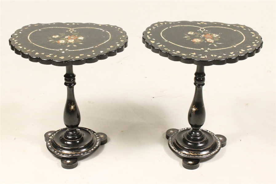 Pair of Painted & Inlaid Papier Mache Side Tables