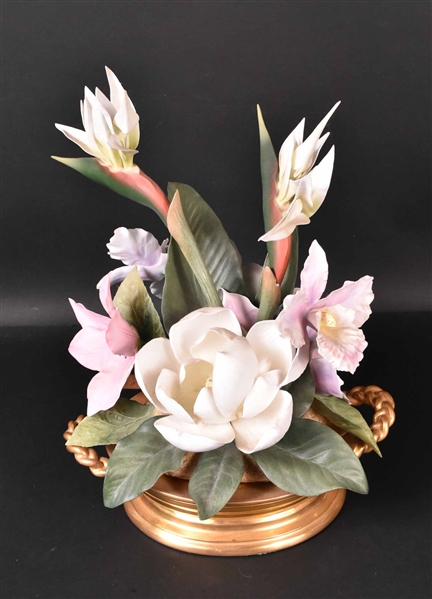 Boehm Porcelain Flowers in Gilt Vase