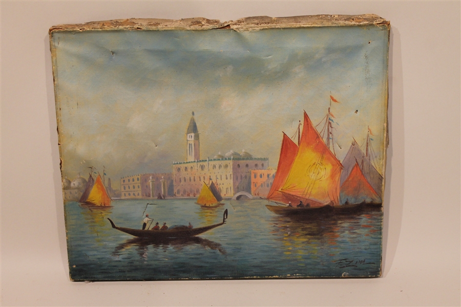 Oil on Canvas, Venetian Canal Scene