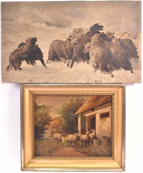 Oil on Canvas, Sheep Returning to Barn