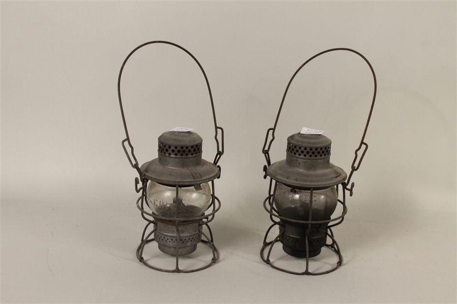 Two Tin and Glass Fluid Lanterns