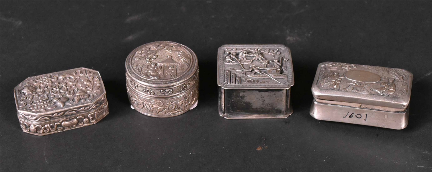 Four Chinese Export Silver Small Boxes