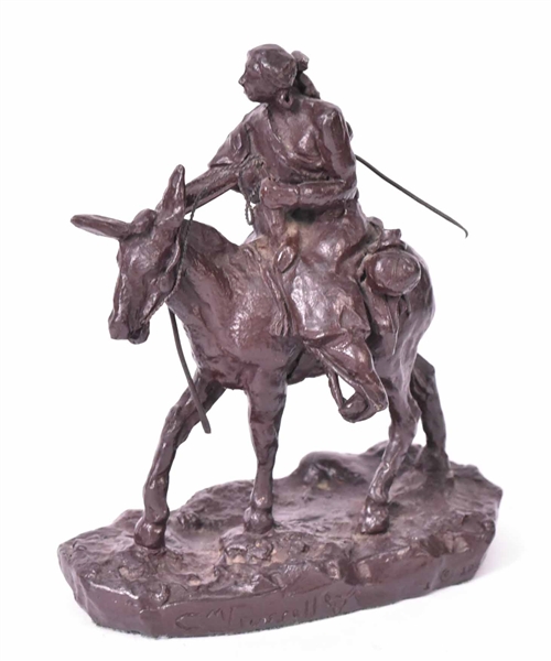 Cast Bronze Sculpture of Native American on Donkey 