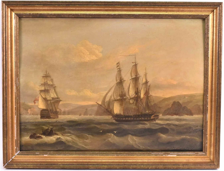 Oil on Board, Two British Ships, Thomas Luny