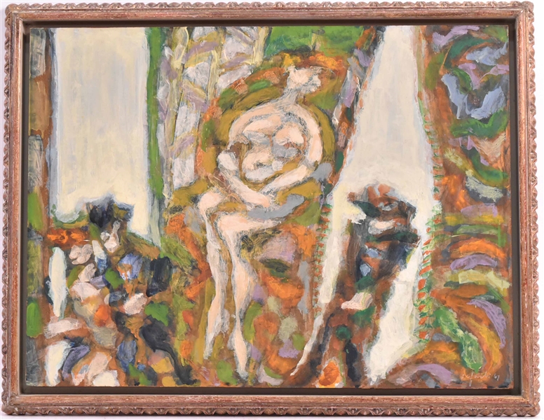 Oil on Board, Harry Sefarbi, Abstract Female Nude