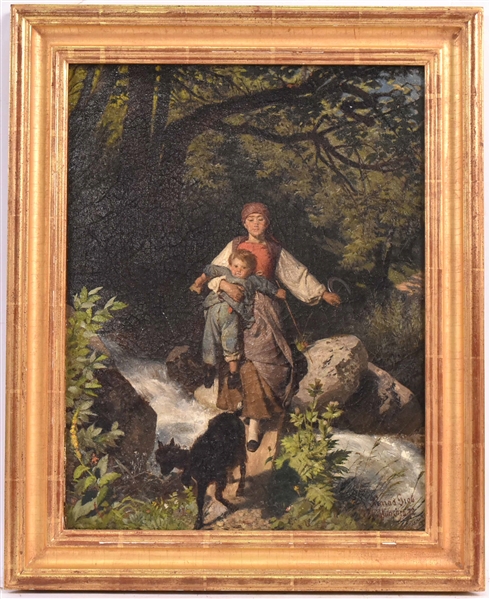 Oil on Board, Konrad Grob, Shepherdess with Goat