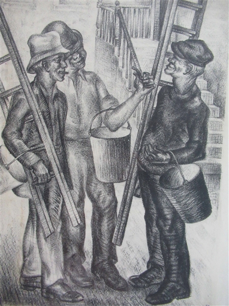 Alexander Kruse Lithograph of Window Washers