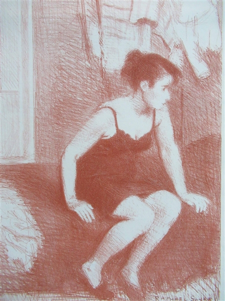 Raphael Soyer Colored Lithograph of Seated Woman