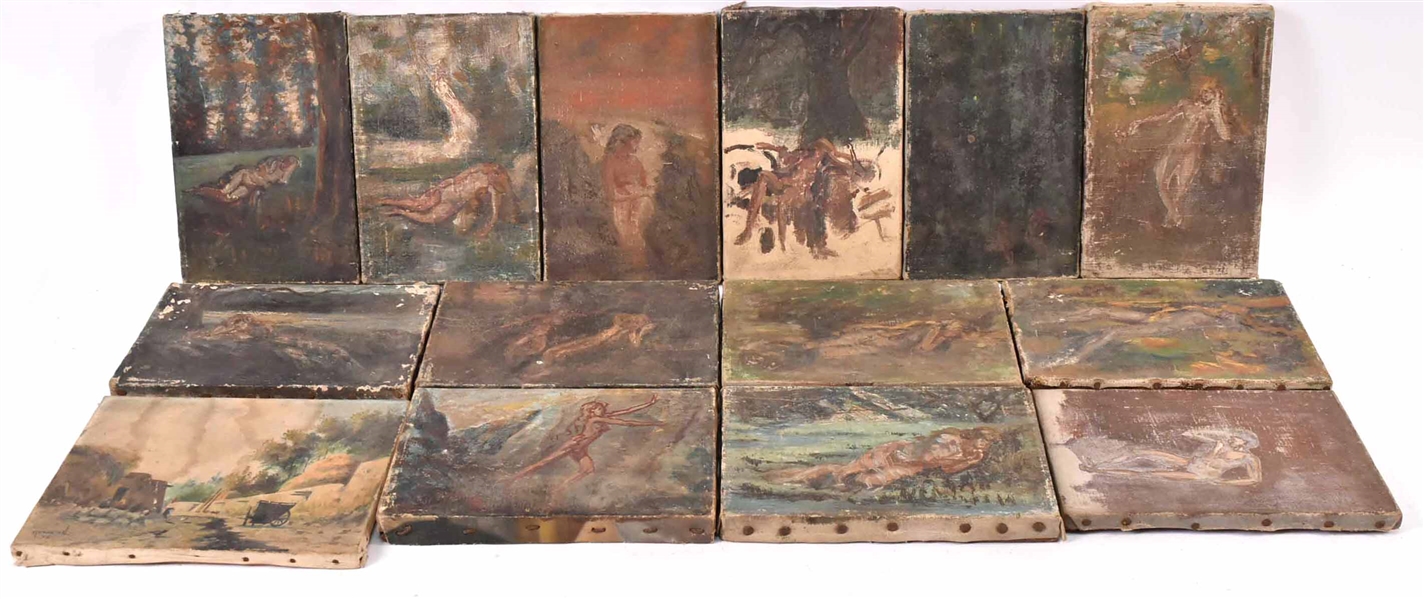 Thirteen Oil on Canvas Studies of Nudes