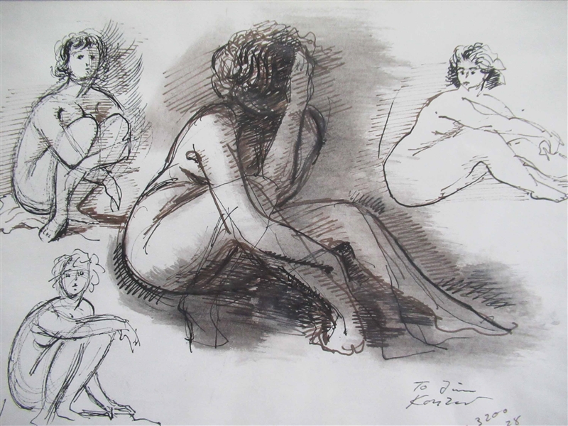 Adolf Konrad Pen and Ink Female Nude Study