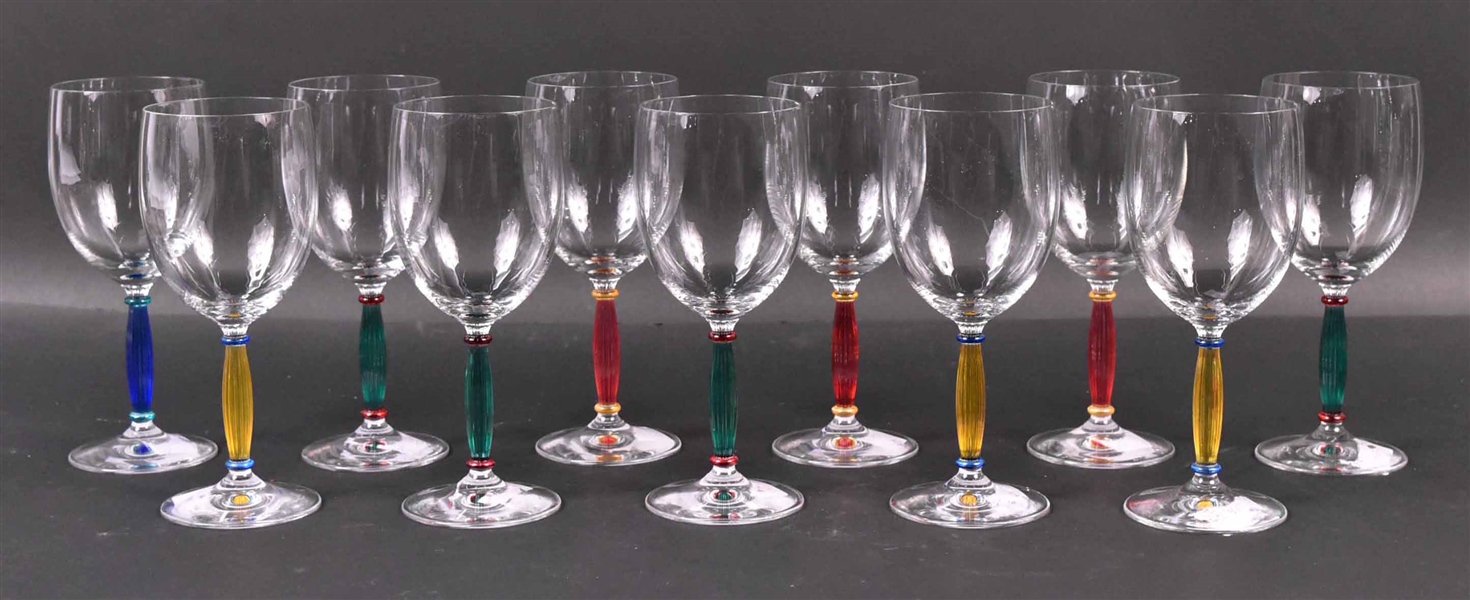 Eleven Art Glass Crystal Wine Glasses
