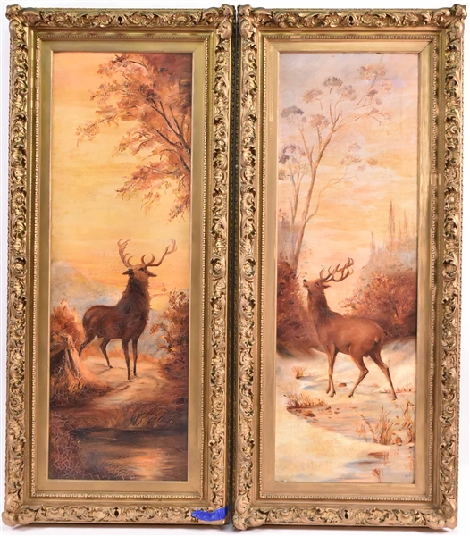 Two Oils on Canvas of Stags