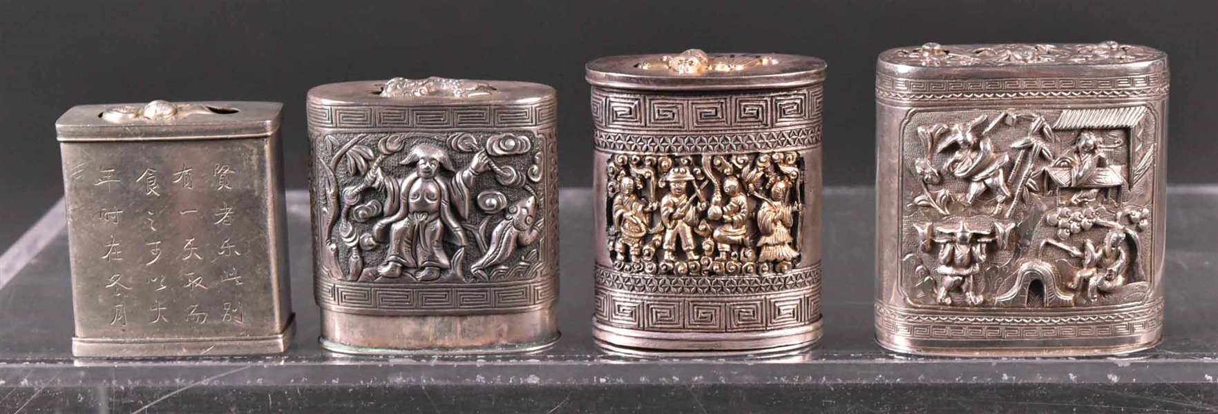 Four Chinese Export Silver Opium Boxes