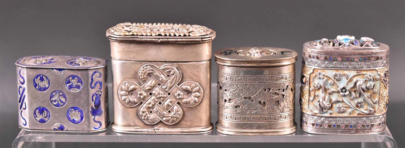 Four Chinese Export Silver Opium Boxes