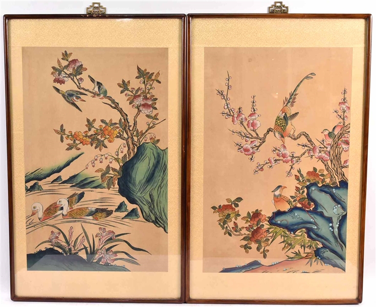 Two Japanese Prints of Birds and Cherry Blossoms