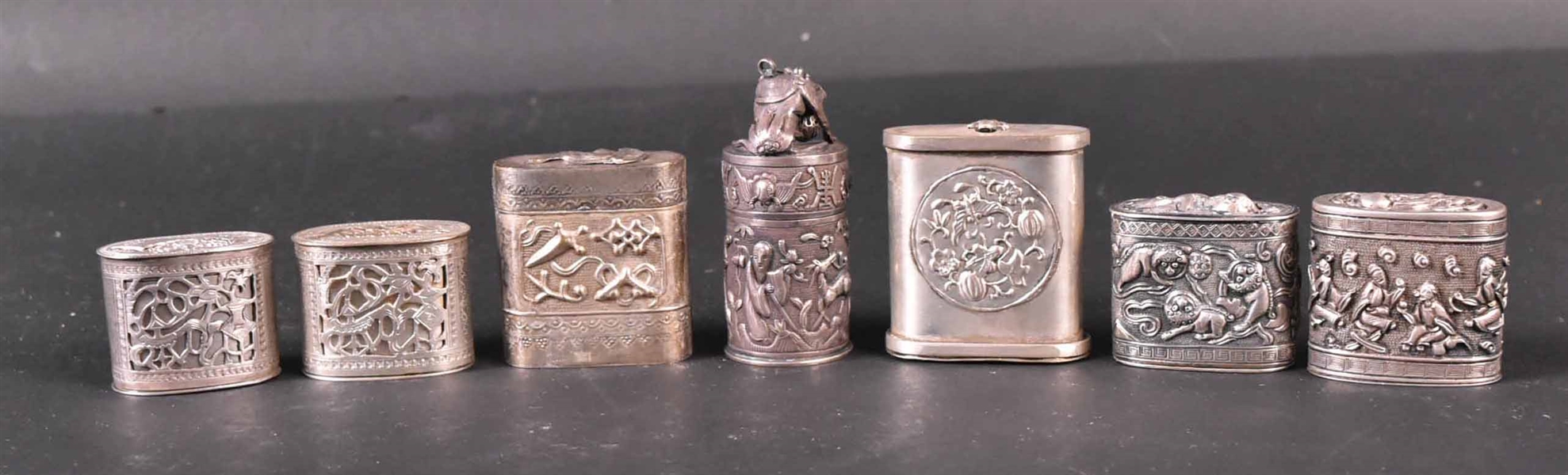 Seven Chinese Export Silver Opium Containers