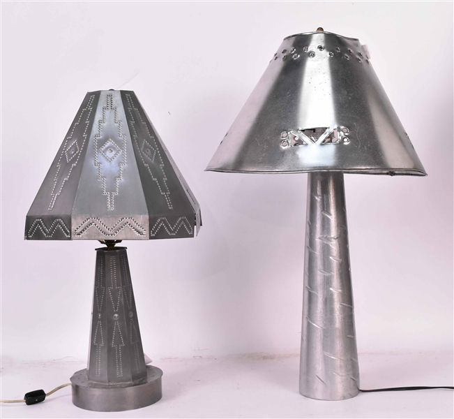 Two Punched Tin Table Lamps and Shades
