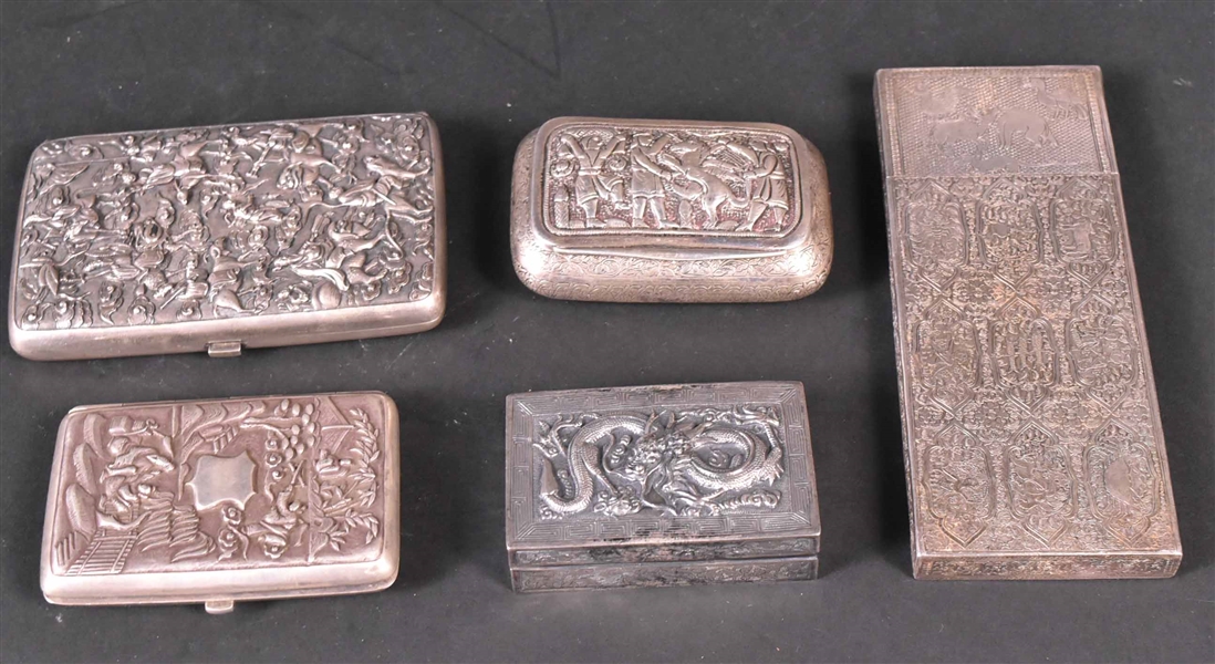 Three Chinese Export Silver Hinged Boxes