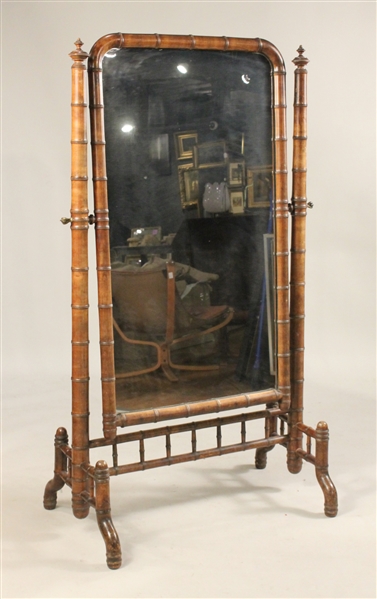 Faux-Bamboo Maple Cheval Mirror